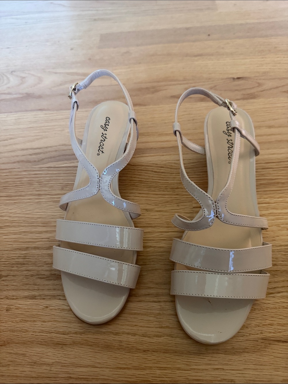 East Street Patent Nude Strappy Slingback Sandals